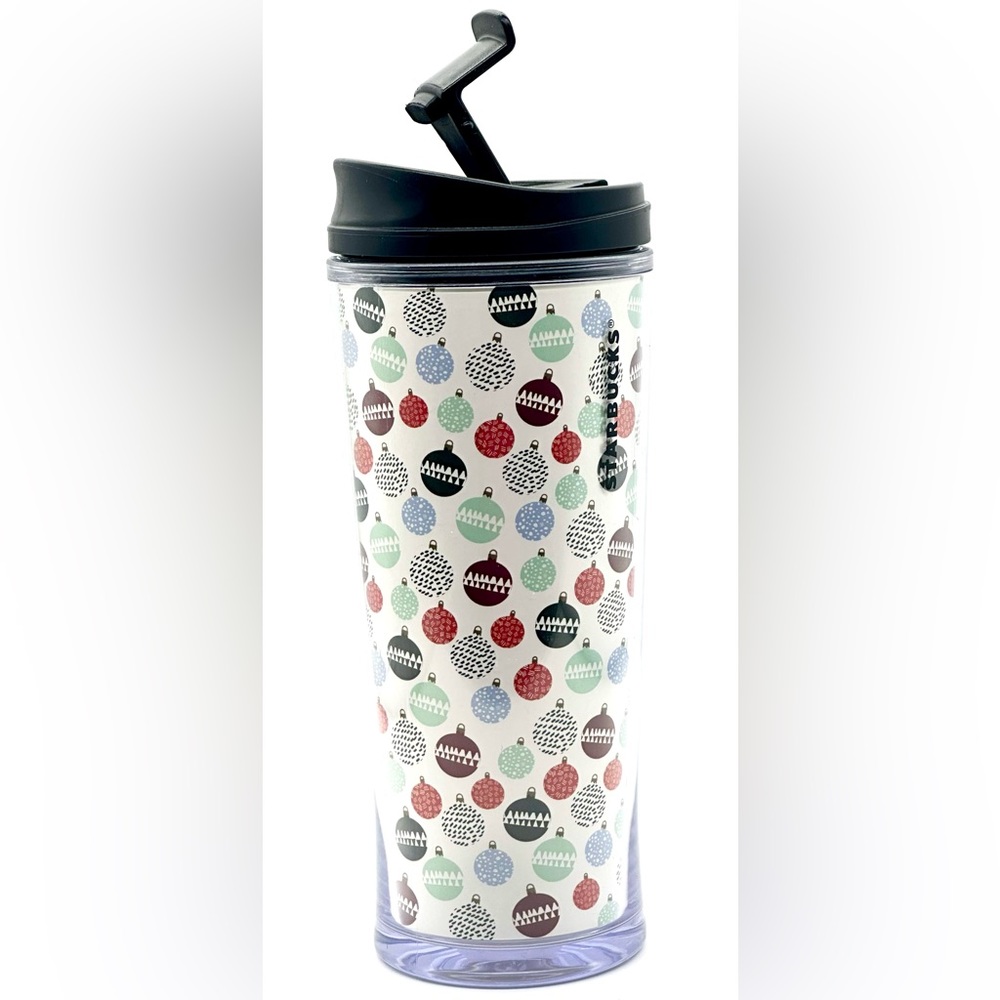 Starbucks 2009 Christmas Ornament Slim Travel Holiday Coffee Mug 12oz Cup w/Lid